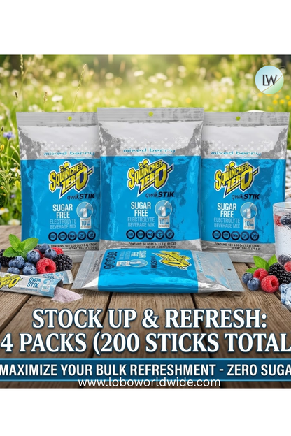 Sqwincher Quick Stiks, Sugar Free Drink Mix Powder, 10 oz Yield Per Unit,200PK(Various Flavours)