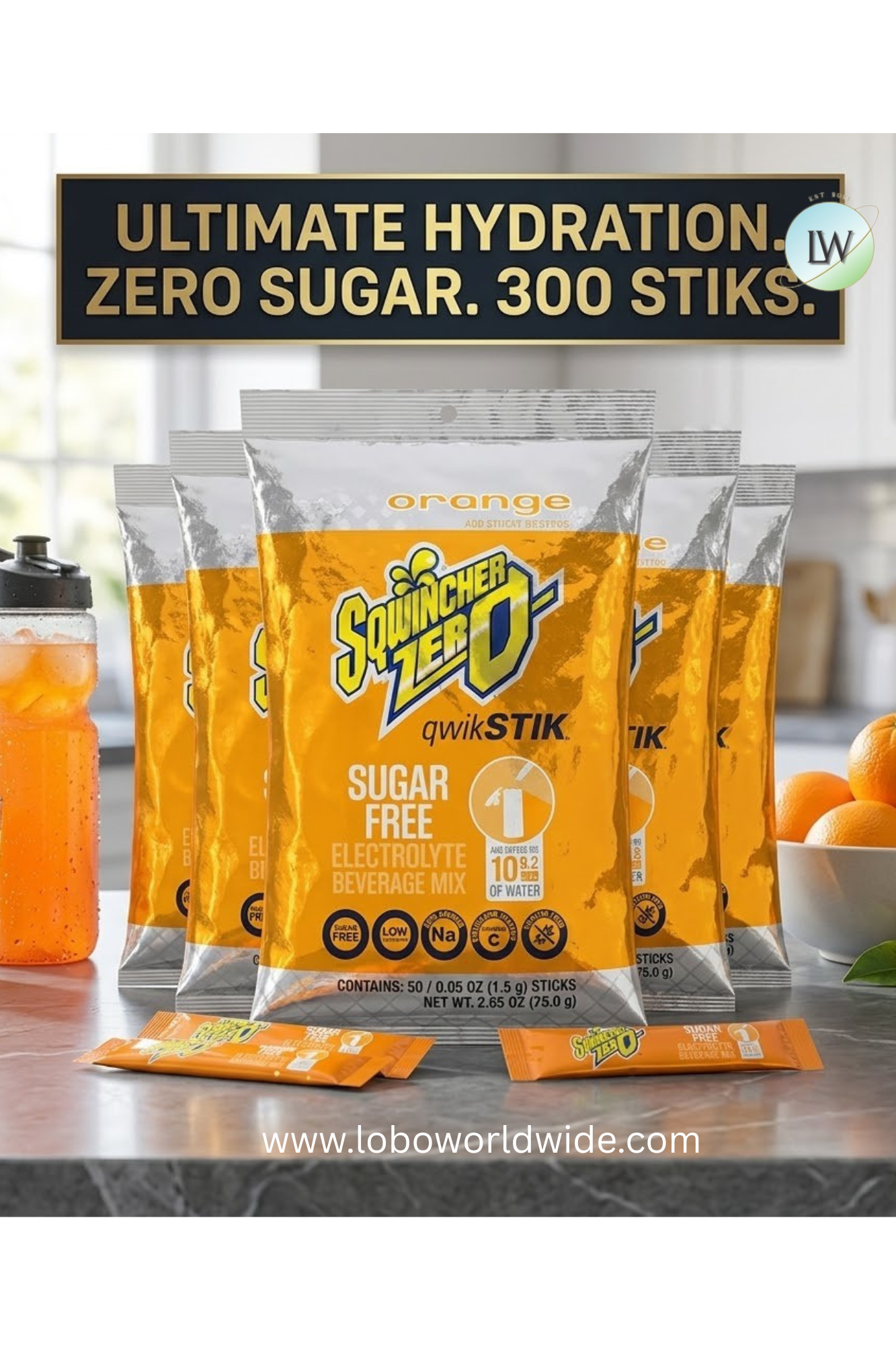 Sqwincher Qwik Stik ZERO Sugar, 0.06 oz, Pack, Yields 10 oz- 300 STICKS(Various Flavours)