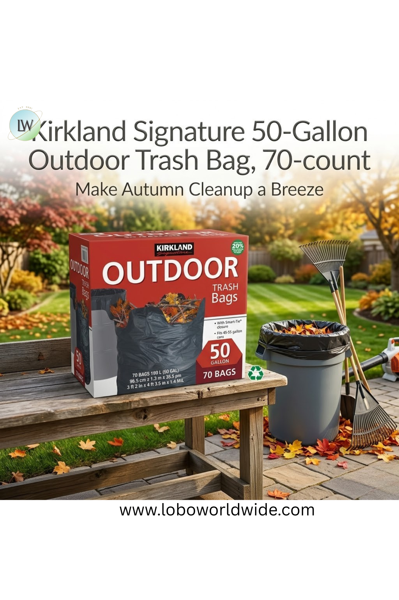 Kirkland Signature 50-Gallon Outdoor Trash Bag, 70-count