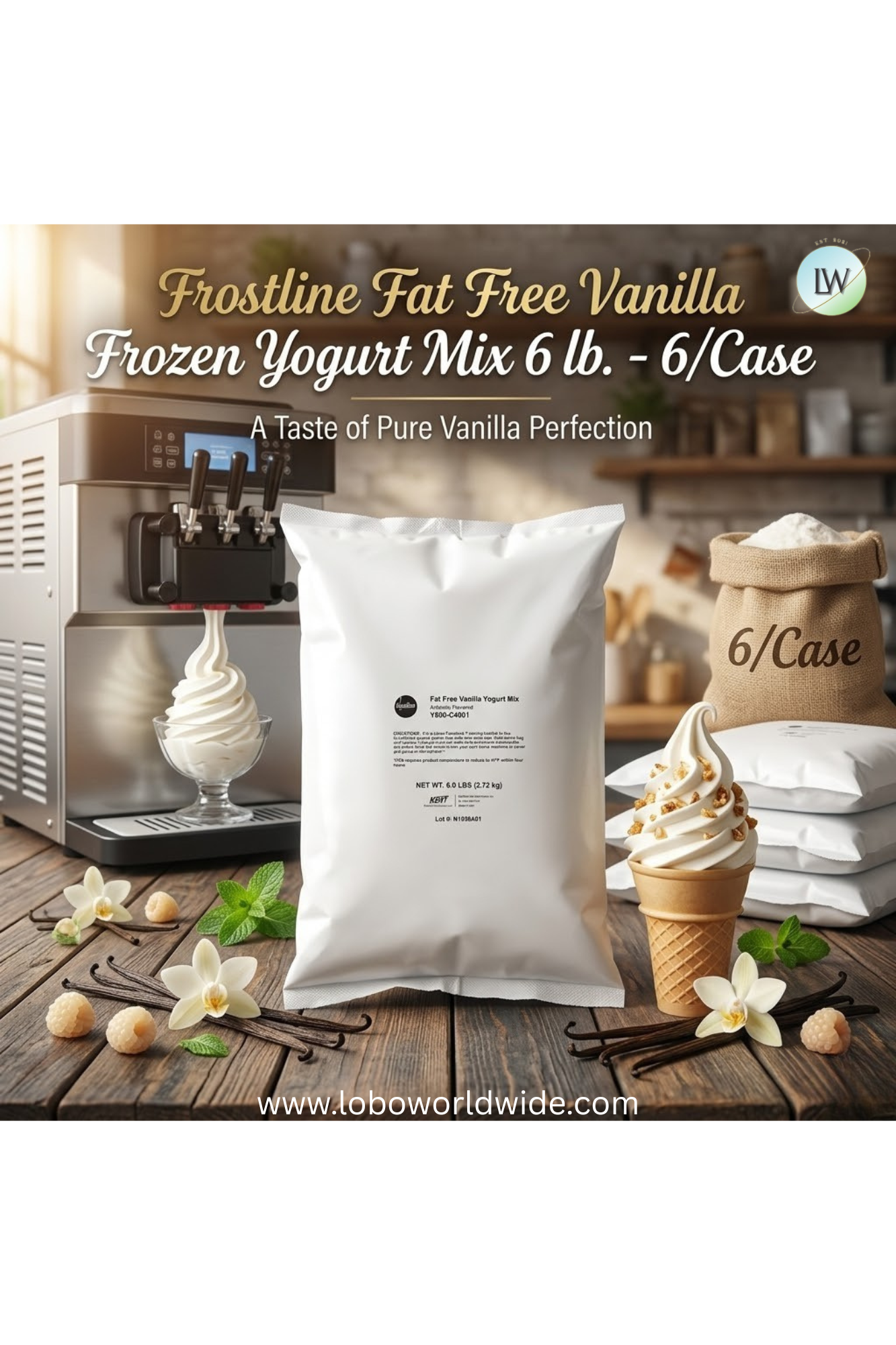 Frostline Fat Free Vanilla Frozen Yogurt Mix 6 lb. (Pack of 6)