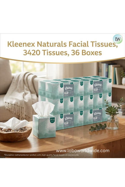 Kleenex Naturals Facial Tissues, 3420 Tissues, 36 Boxes