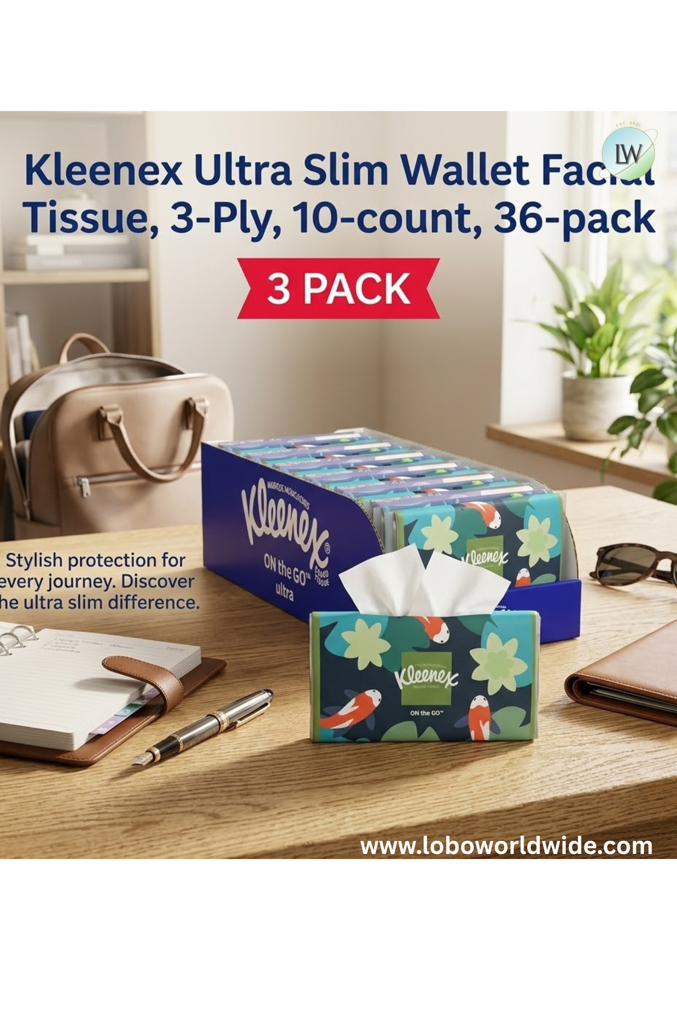 Kleenex Ultra Slim Wallet Facial Tissue, 3-Ply, 10-count, 12-pack