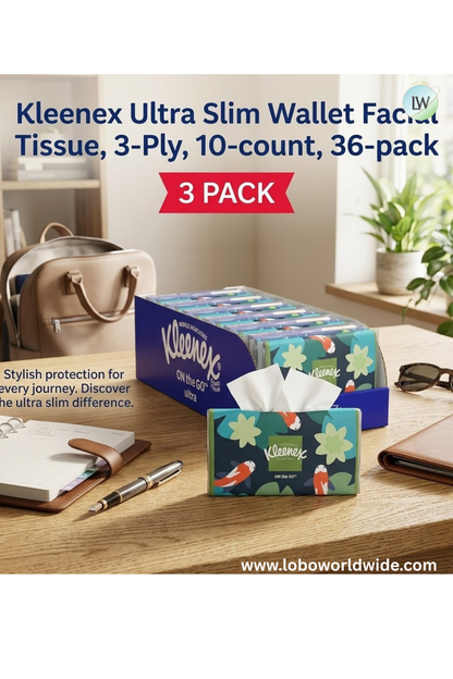 Kleenex Ultra Slim Wallet Facial Tissue, 3-Ply, 10-count, 12-pack