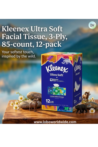 Kleenex Ultra Soft Facial Tissue, 3-Ply, 85-count, 12-pack