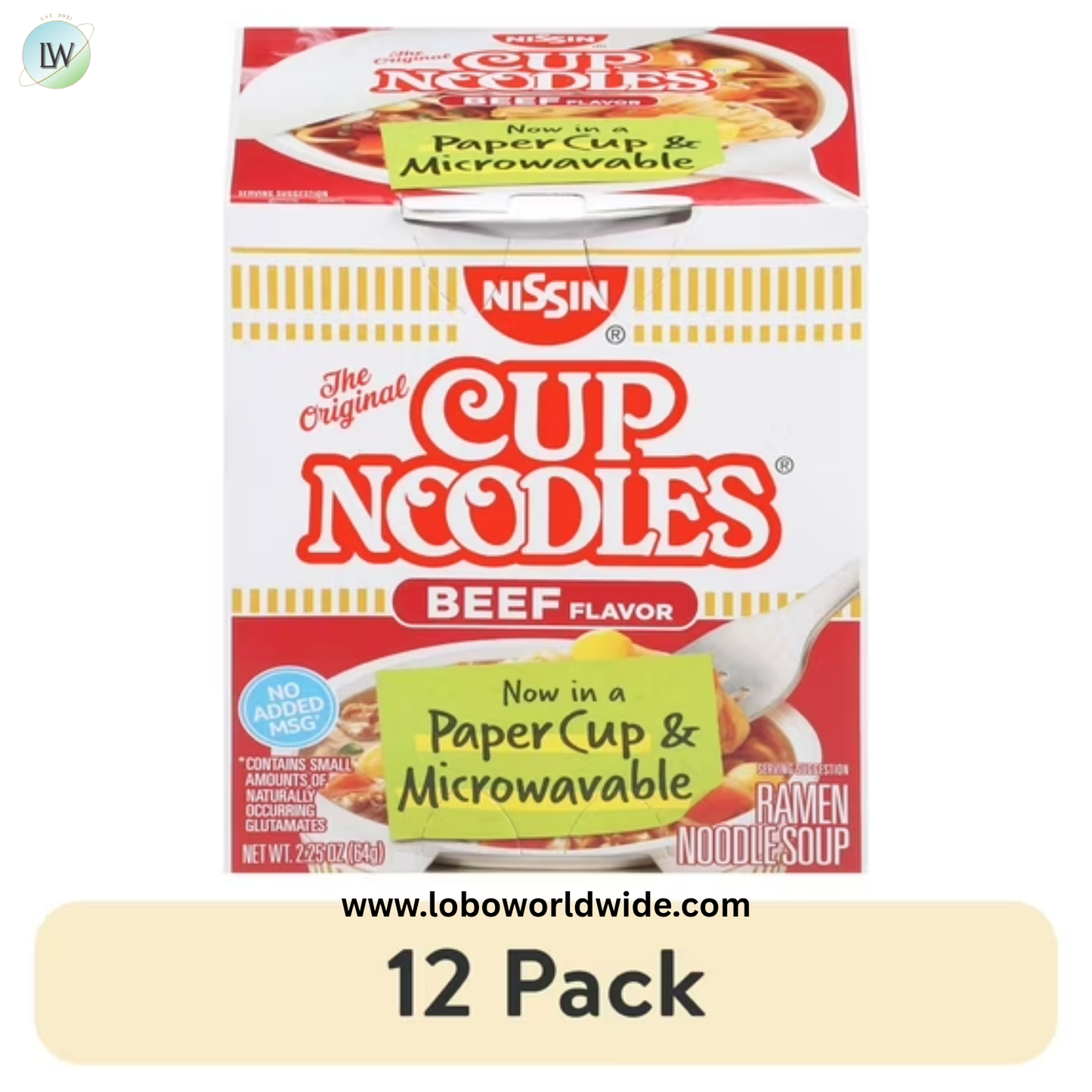 (12 pack) Nissin Foods The Original Cup Noodles Ramen Noodle Soup, Beef Flavor, 2.25 oz Cup, Shelf-Stable