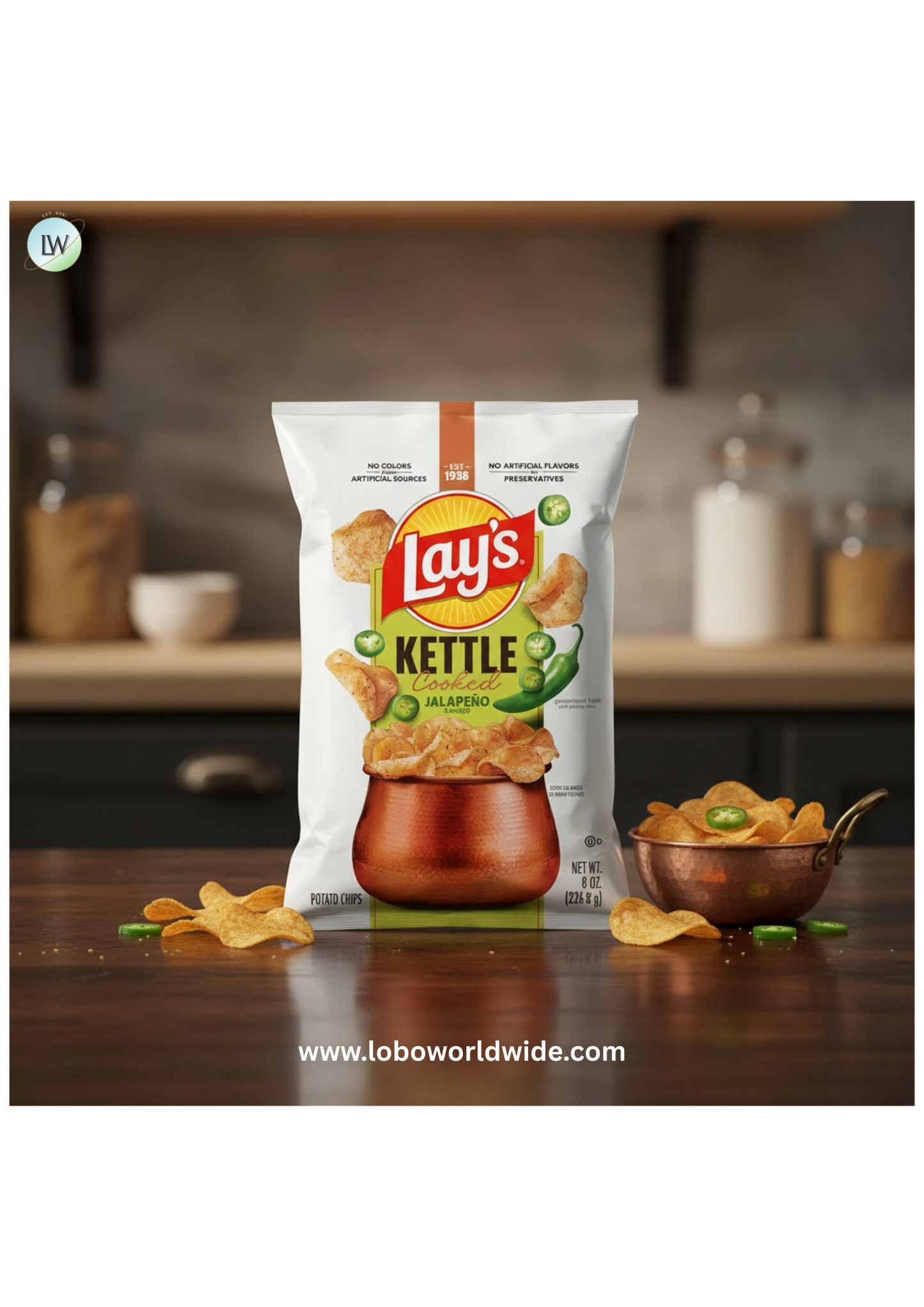 Lay's Kettle Cooked Jalapeno Potato Snack Chips, 8 oz Bag