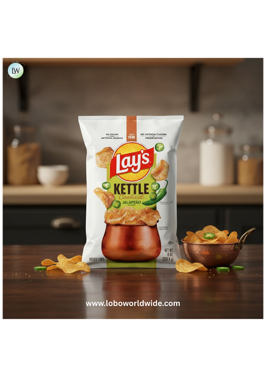 Lay's Kettle Cooked Jalapeno Potato Snack Chips, 8 oz Bag
