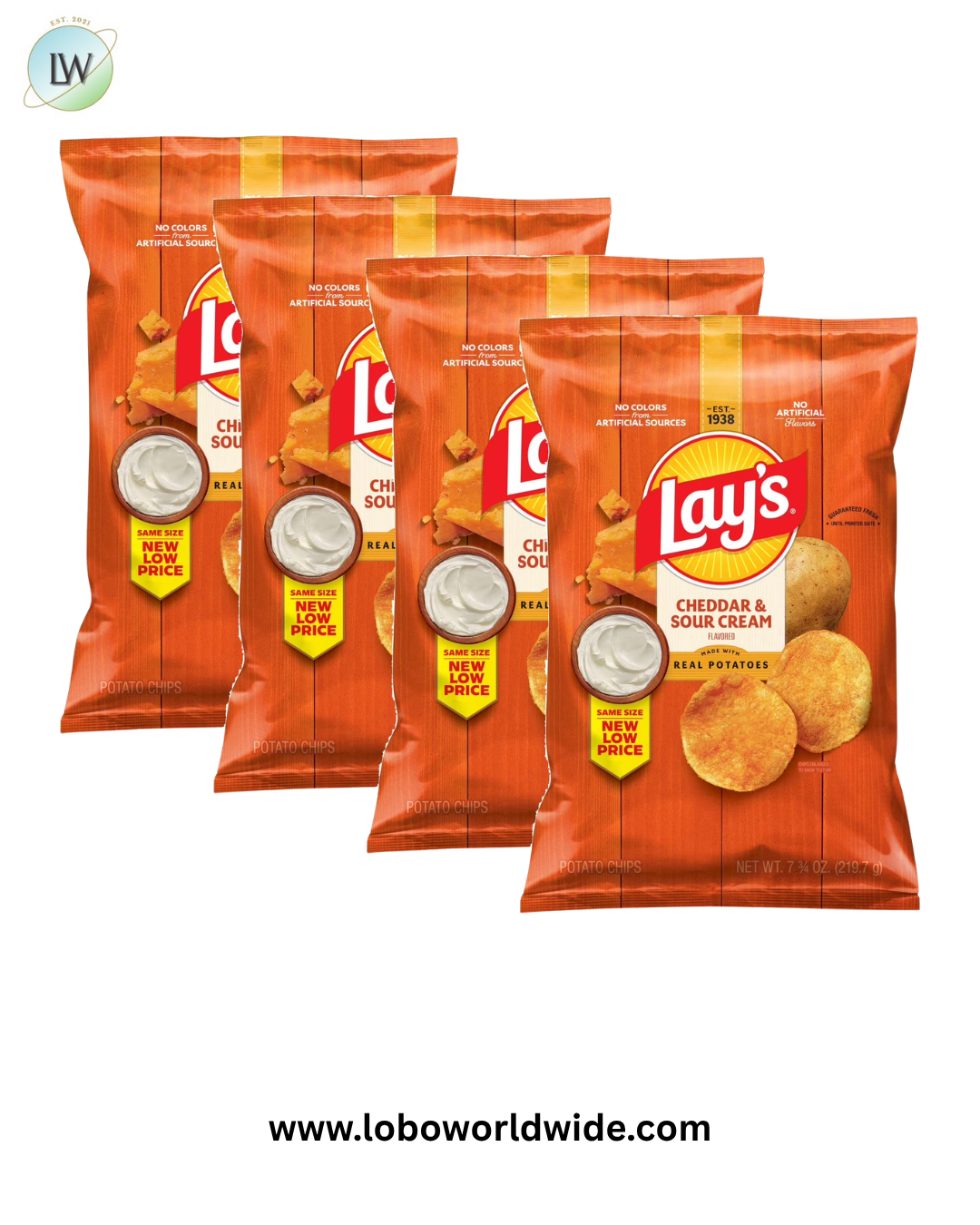 (4 pack) Lay's Potato Chips, Cheddar & Sour Cream, 7.75 oz Bag