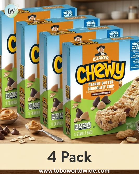 (4 pack) Quaker Oats Peanut Butter Choco Chip Granola Bars - Individually Wrapped - Peanut Butter, Chocolate Chip - 6.70 oz - 96 / Carton