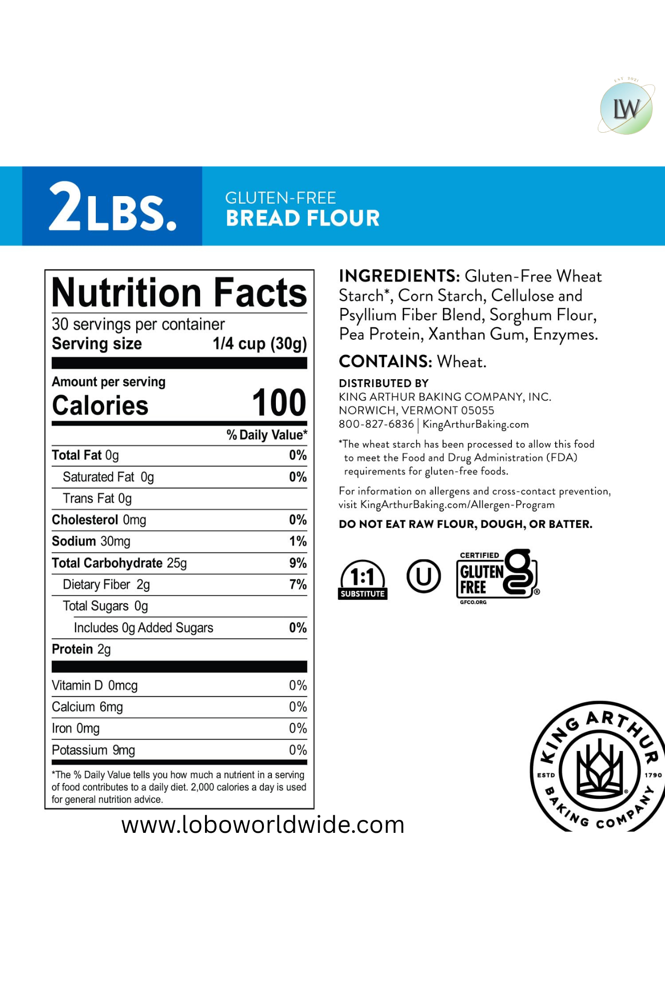 King Arthur, Gluten Free Bread Flour, 2 lb, 1 Bag