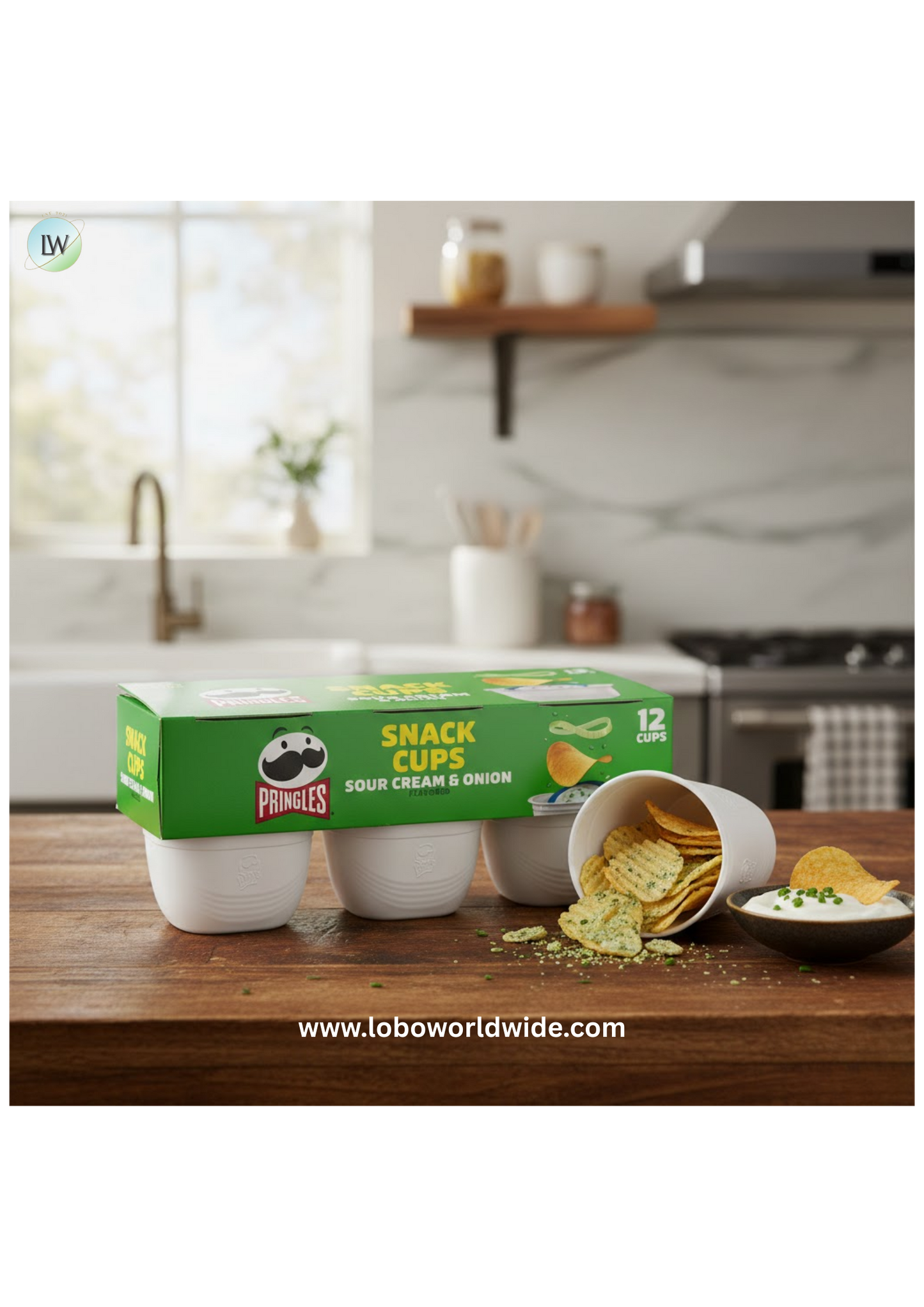 Pringles Sour Cream and Onion Potato Crisps Chips, Lunch Snacks, 12 Count