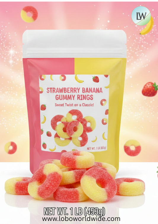 Strawberry Banana Gummy Rings(Various Sizes)
