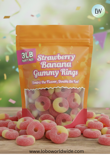 Strawberry Banana Gummy Rings(Various Sizes)