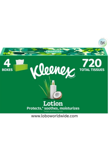 Kleenex Lotion Facial Tissues with Coconut Oil, 3-Ply, 720 Tissues, 4 Flat Boxes
