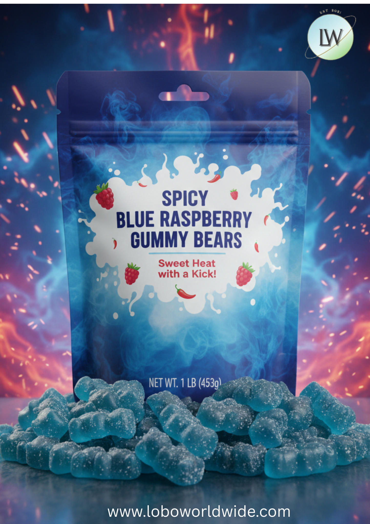 Spicy Blue Raspberry Gummy Bears(Various Sizes)