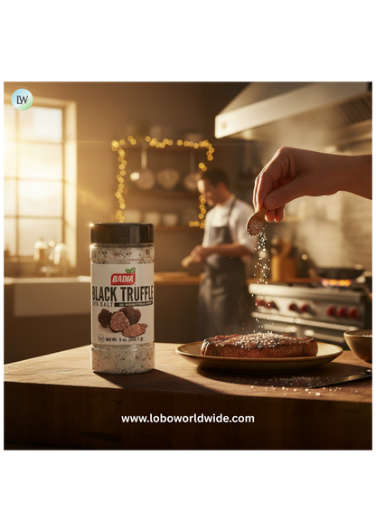 Badia 9 oz. Black Truffle Sea Salt - 6/Case