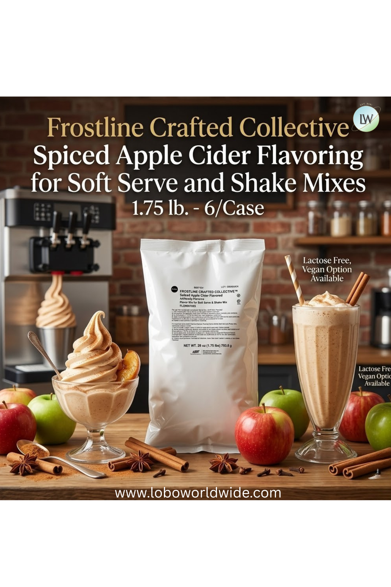 Frostline Spiced Apple Cider Soft Serve Mix, 1.75 lb. (Pack of 6)