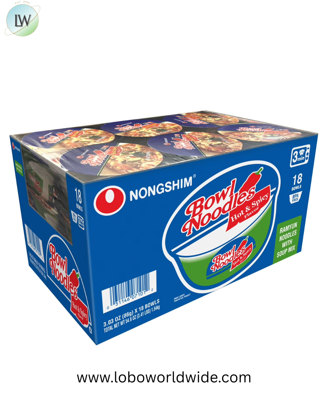 Nongshim Bowl Noodle Hot and Spicy Beef Ramen 3.03 oz., 18 ct.