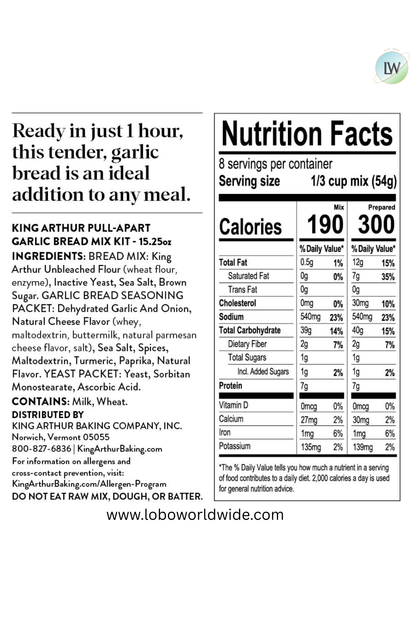 King Arthur Baking Company Pull-Apart Garlic Bread Mix Kit 15.25 oz.