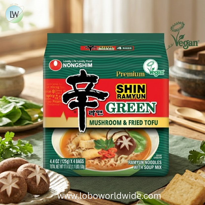 Nongshim Shin Ramyun Green Ramen Noodle Soup Pack, 4.4oz x 4 Count, Shelf-Stable