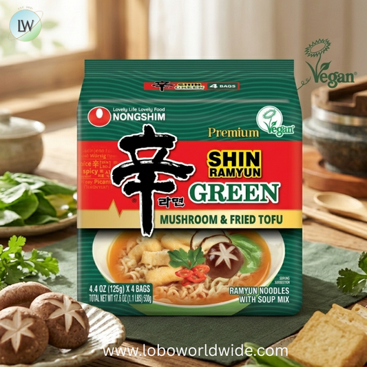 Nongshim Shin Ramyun Green Ramen Noodle Soup Pack, 4.4oz x 4 Count, Shelf-Stable