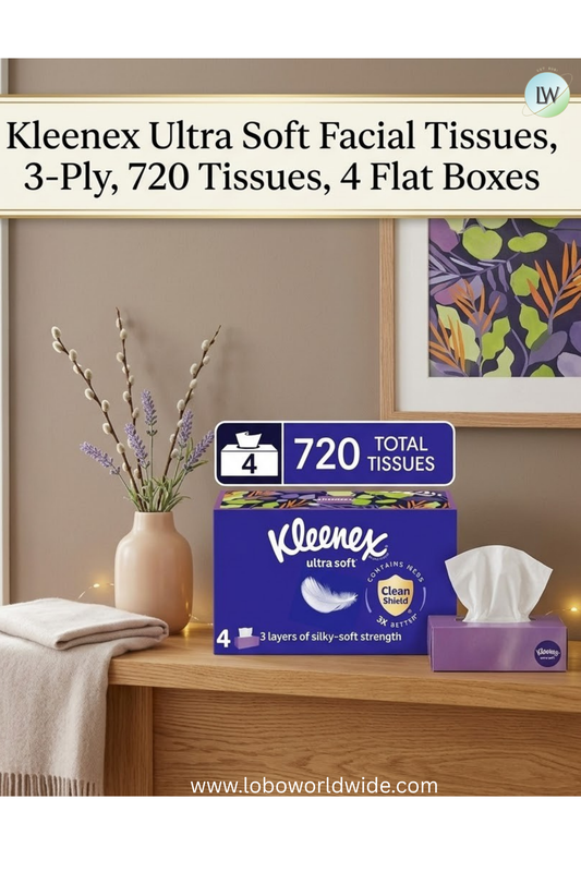 Kleenex Ultra Soft Facial Tissues, 3-Ply, 720 Tissues, 4 Flat Boxes
