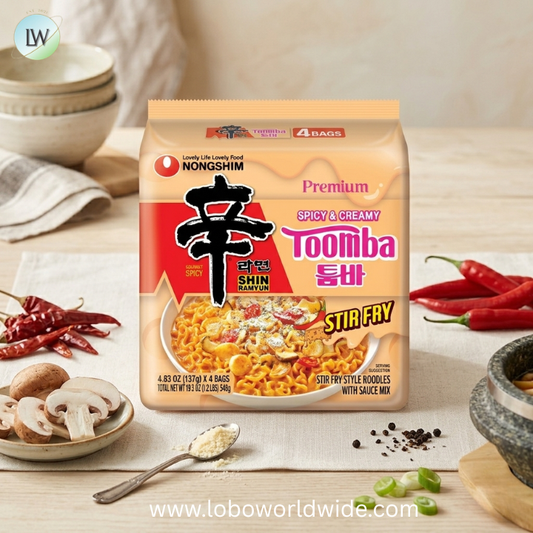 Nongshim Shin Toomba Stir Fry Creamy Premium Ramen Noodle Soup Pack, 4.83 oz X 4 Count, Shelf-Stable