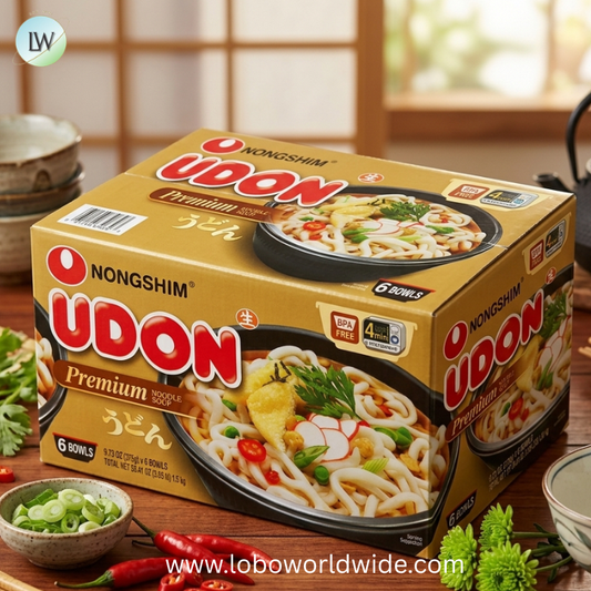 Nongshim Pre-Cooked Udon Savory Soy Premium Noodle Soup Bowl, 9.73oz x 6 Count, Shelf-Stable