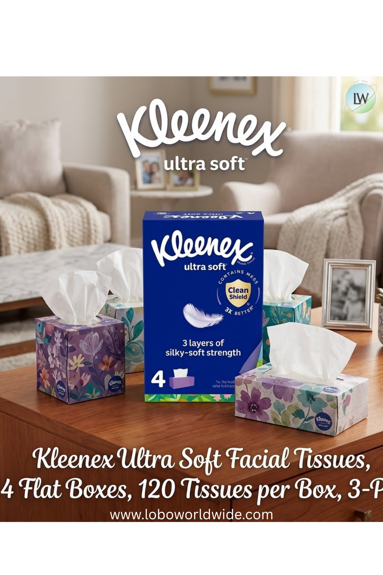 Kleenex Ultra Soft Facial Tissues, 120 Tissues per Box, 3-Ply