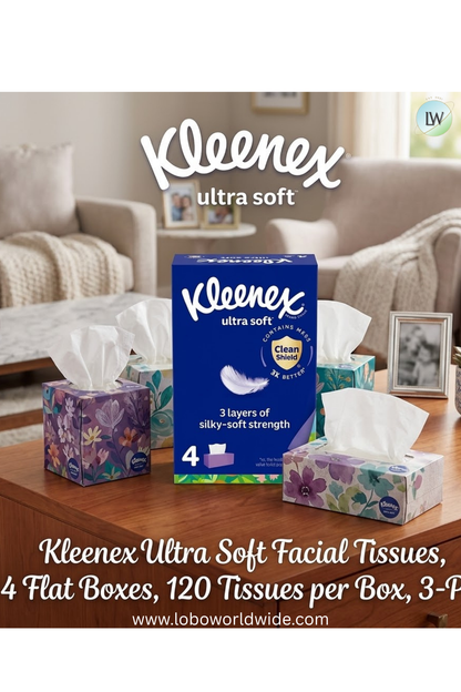 Kleenex Ultra Soft Facial Tissues, 120 Tissues per Box, 3-Ply