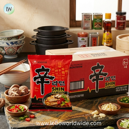 Nongshim Shin Ramyun Noodles, Spicy Korean Signature Instant Ramyun, Rich Beef Flavored Broth, Microwaveable, Korean Instant Noodles, 4.23 oz, Packaging May Vary.