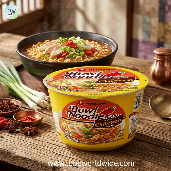 Nongshim Spicy Chicken Noodle Soup Instant Ramen, 12 Pack, Korean Microwaveable Bowl Soup Mix, Ramyun with Veggies, Sabor a Pollo