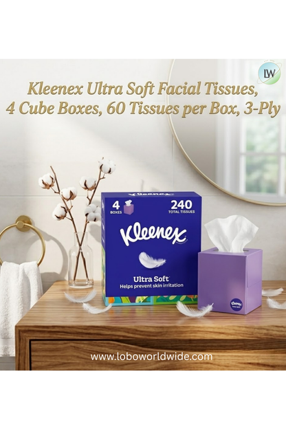 Kleenex Ultra Soft Facial Tissues, 60 Tissues per Box, 3-Ply