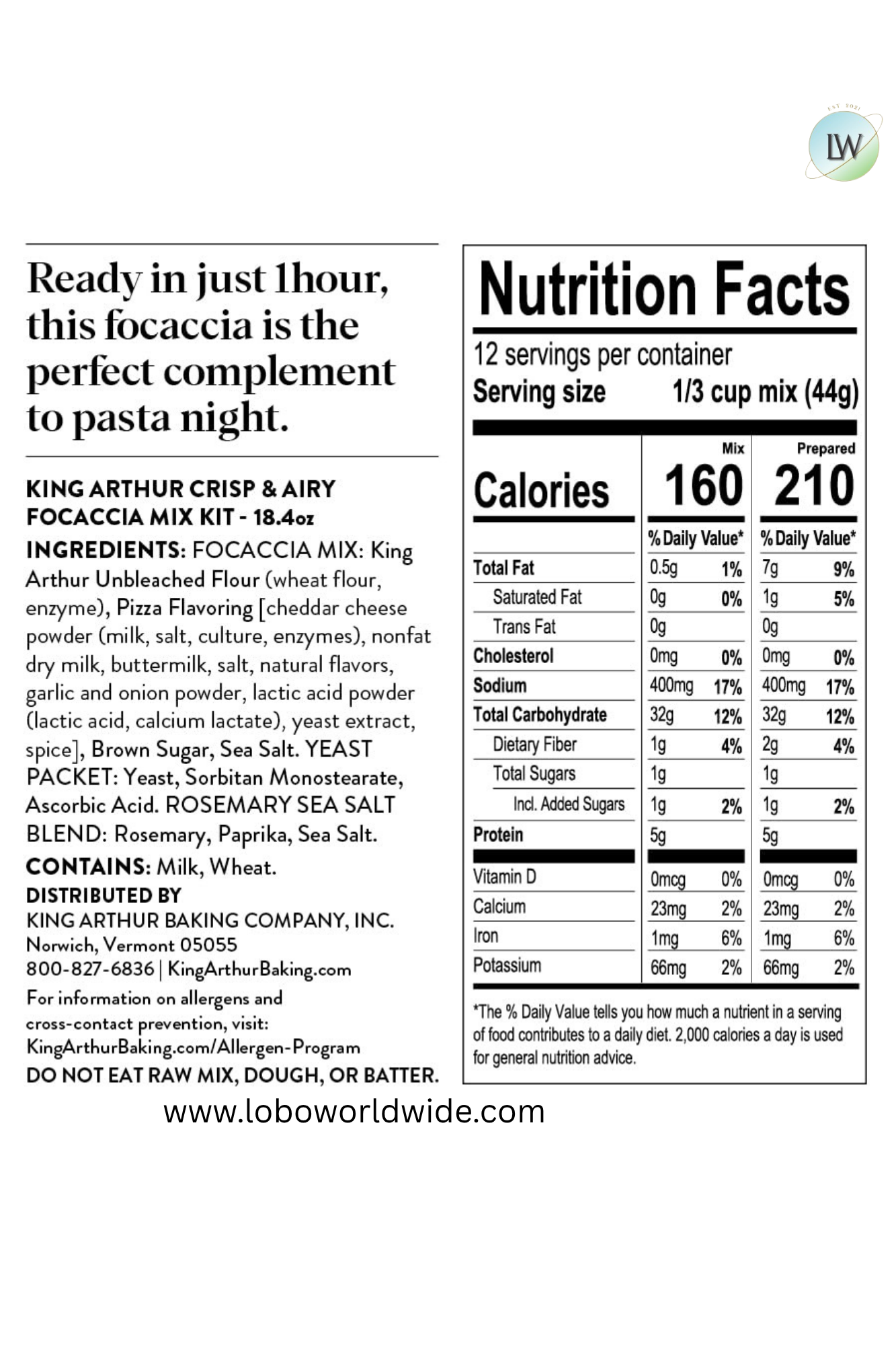 King Arthur Baking Company Crisp & Airy Focaccia Mix Kit 18.4 oz.