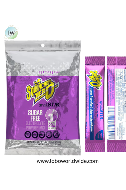 Sqwincher Qwik Stik, Sugar Free Drink Mix Powder, 20 oz Yield per .11 oz Pack,50PK(Various Flavours)