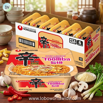 Nongshim Shin Ramyun Toomba Noodles Square Bowl, Creamy Korean Mac and Cheese Style Noodles, Gentle Kick of Spice, Korean Stir Fry Style Instant Noodles, Microwaveable, 3.73 oz (Pack of 6)