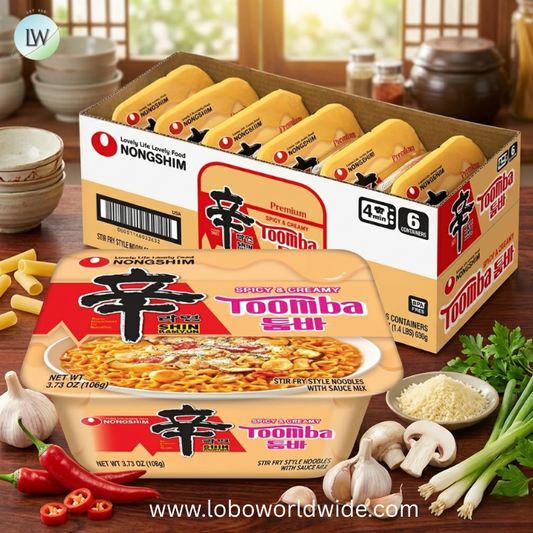 Nongshim Shin Ramyun Toomba Noodles Square Bowl, Creamy Korean Mac and Cheese Style Noodles, Gentle Kick of Spice, Korean Stir Fry Style Instant Noodles, Microwaveable, 3.73 oz (Pack of 6)