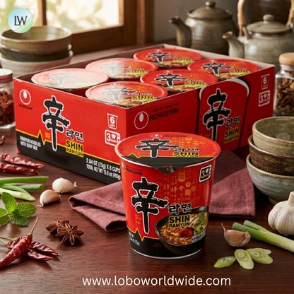 Nongshim Shin Ramyun Cup of Noodles, Spicy Signature Korean Instant Ramyun, Rich Beef Flavored Broth, Quick and Easy, Microwaveable Cup, 2.64 oz (Pack of 6)