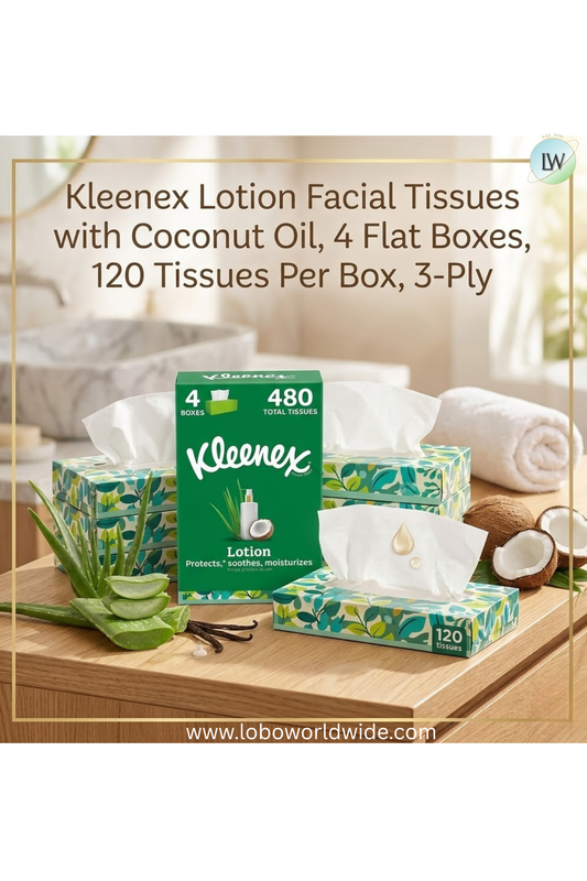 Kleenex Lotion Facial Tissues with Coconut Oil, 4 Flat Boxes, 120 Tissues Per Box, 3-Ply