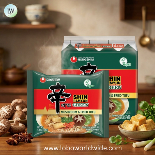 Nongshim Shin Ramyun Green Noodles, Vegan Spicy Korean Instant Ramyun, Mushroom & Fried Tofu Flavor, Bold Veggie Flavored Broth, Quick & Easy, Pantry Essential, Microwaveable, 4.4 oz (Pack of 4)