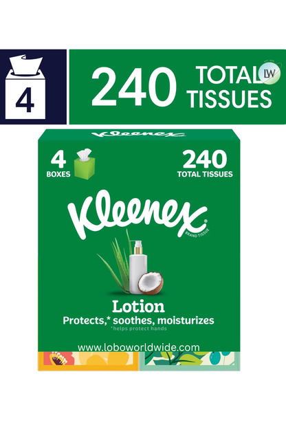 Kleenex Lotion Facial Tissues with Coconut Oil, 4 Cube Boxes, 60 Tissues per Box, 3-Ply