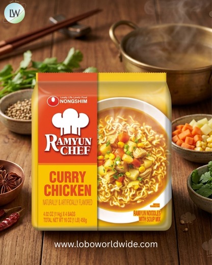 Nongshim Ramyun Chef, Instant Ramyun Noodles with Soup Mix, Curry Chicken, 4.02 Oz (Pack of 16)