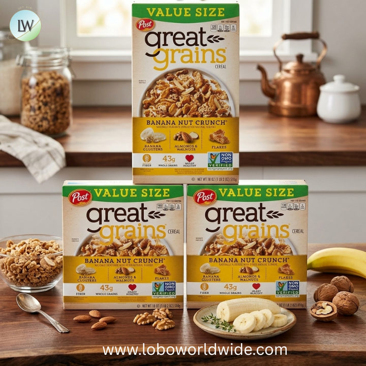 Great Grains Banana Nut Crunch Breakfast Cereal for Adults, Made with Whole Grain, Non-GMO, Heart Healthy.