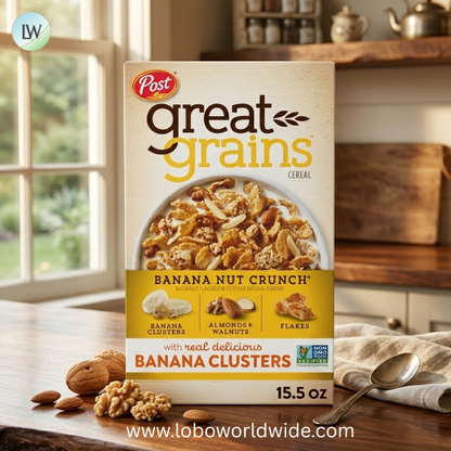 Great Grains Banana Nut Crunch Breakfast Cereal for Adults, Made with Whole Grain, Non-GMO, Heart Healthy.