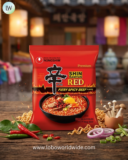 Nongshim Fiery Spicy Beef Flavor Shin Ramyun Red Noodles with Soup Mix