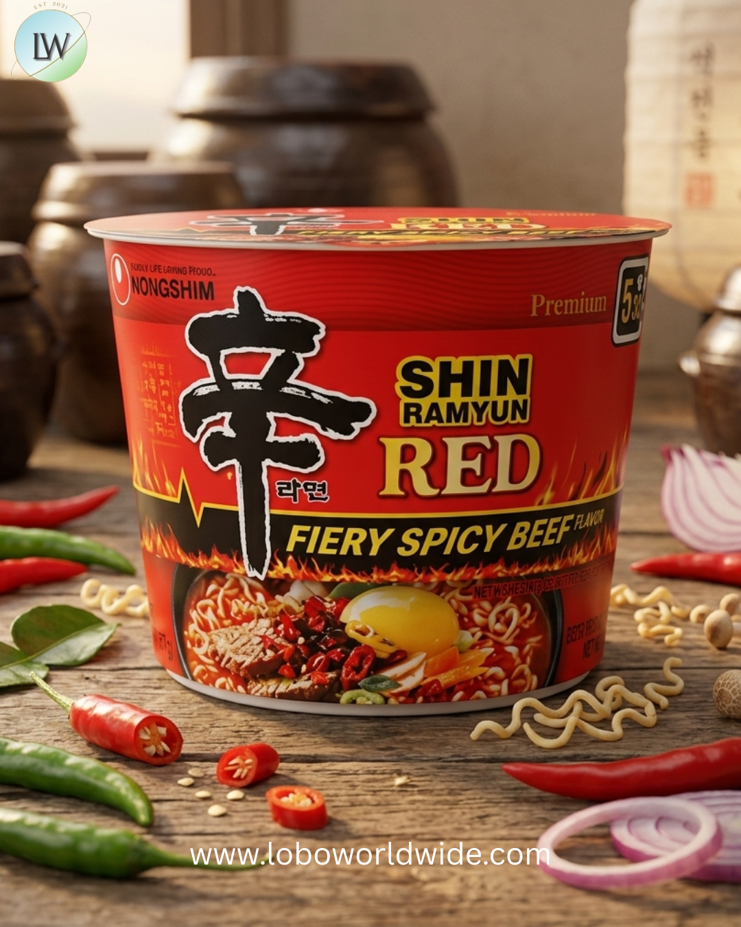 Nongshim Fiery Spicy Beef Flavor Shin Ramyun Red Noodles with Soup Mix