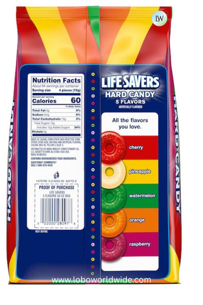 Lifesavers Hard Candy Five Flavor Stand Up Pouch 50 oz. (Pack of 6)