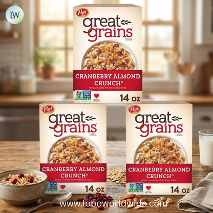 Great Grains Cranberry Almond Crunch Breakfast Cereal for Adults, Dried Cranberries and Almonds, Made with Whole Grain, Non-GMO, Heart Healthy.