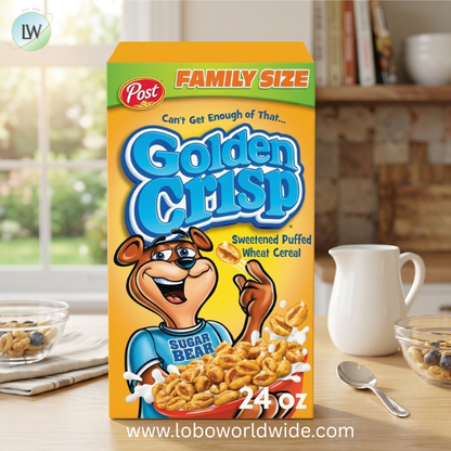 Golden Crisp Breakfast Cereal, Sweetened Puffed Wheat Cereal.