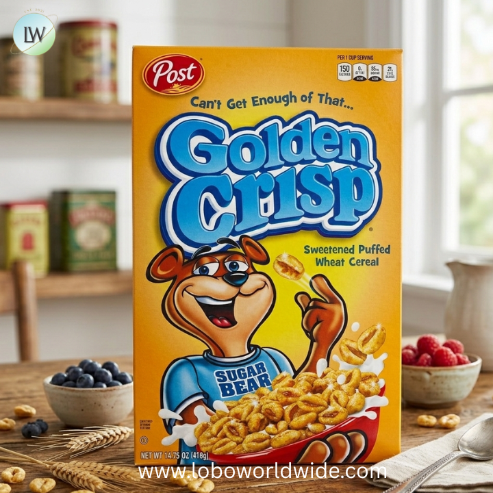 Golden Crisp Breakfast Cereal, Sweetened Puffed Wheat Cereal.